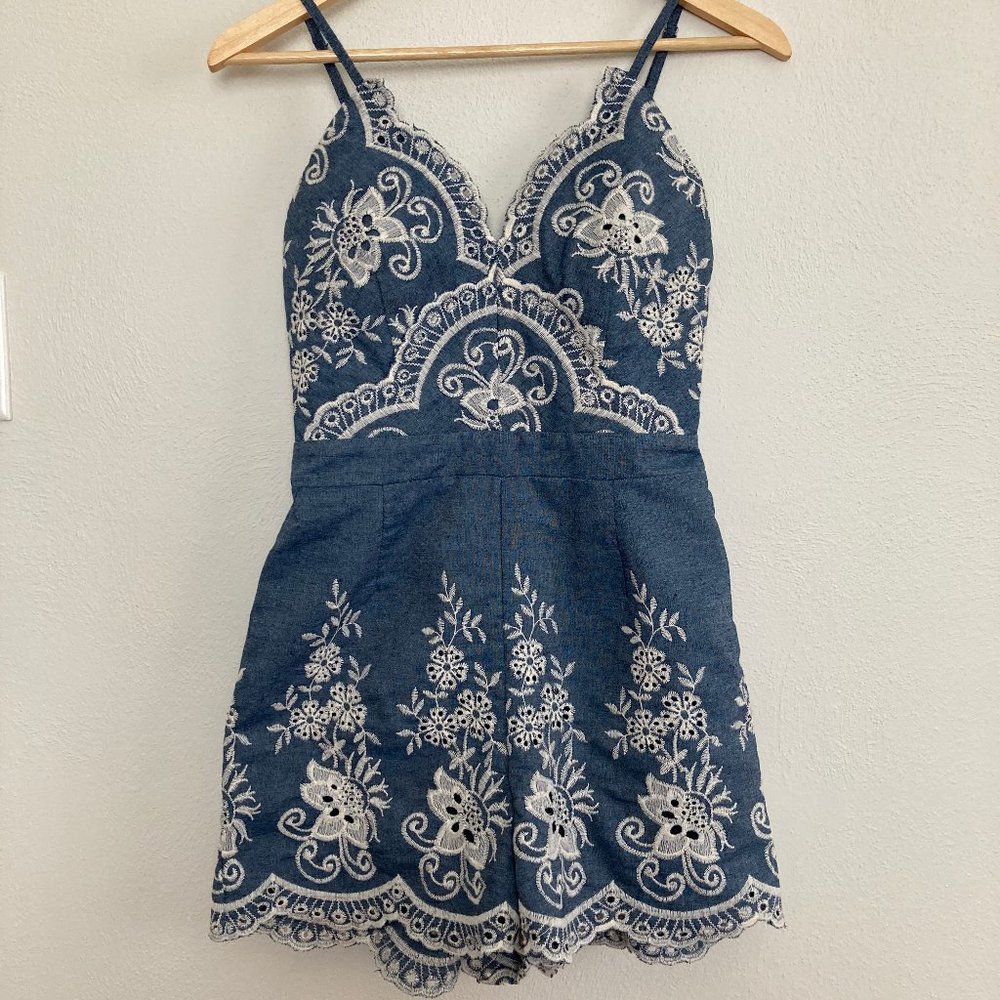 Lace Embroidered Denim Romper XS/S